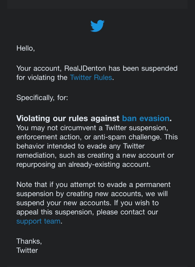 Jake Denton Twitter profile suspended