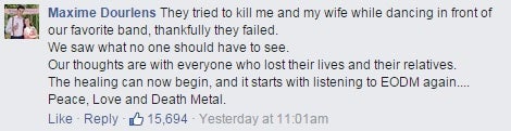 'We Witnessed the Horror': 15 Comments From Band's Facebook Post After the Paris Attacks 1 'We Witnessed the Horror': 15 Comments From Band's Facebook Post After the Paris Attacks