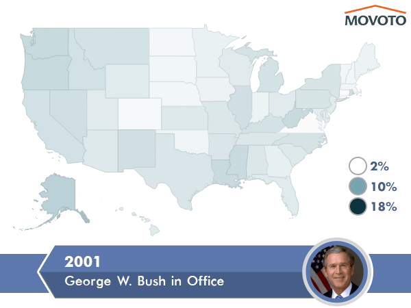 Animated U.S. Maps Show Unemployment Changes Under Last 6 Presidents